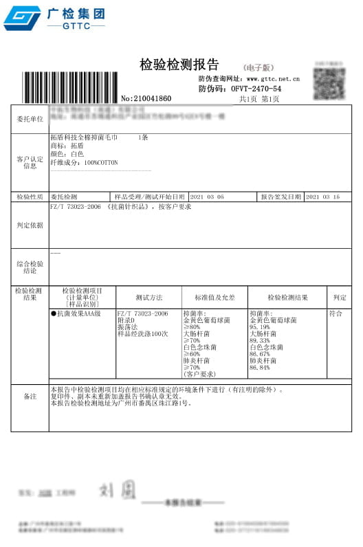 NioZero®抗菌技術の技術証明書